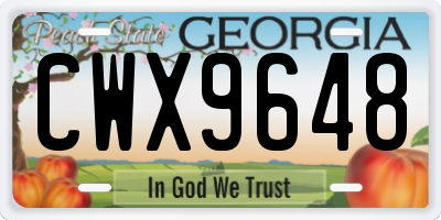 GA license plate CWX9648