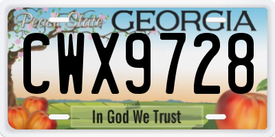 GA license plate CWX9728