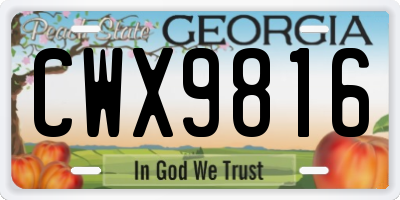 GA license plate CWX9816