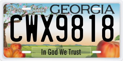 GA license plate CWX9818