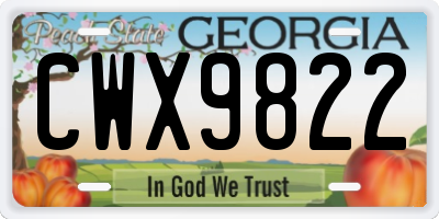 GA license plate CWX9822