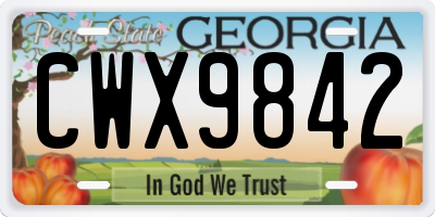 GA license plate CWX9842