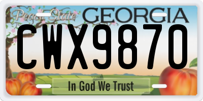 GA license plate CWX9870