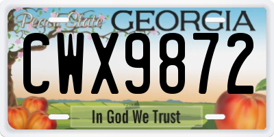 GA license plate CWX9872