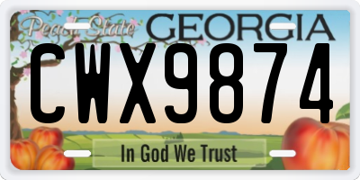 GA license plate CWX9874