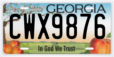 GA license plate CWX9876