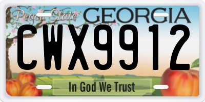 GA license plate CWX9912