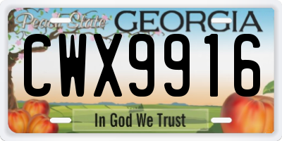 GA license plate CWX9916