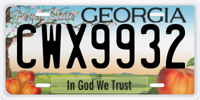 GA license plate CWX9932