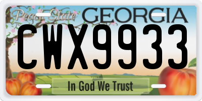 GA license plate CWX9933
