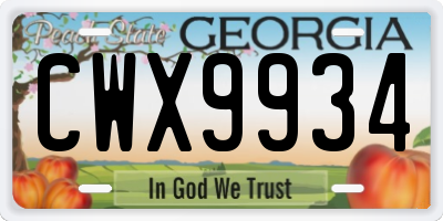 GA license plate CWX9934