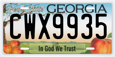 GA license plate CWX9935