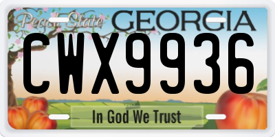 GA license plate CWX9936