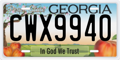 GA license plate CWX9940