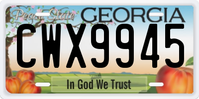 GA license plate CWX9945