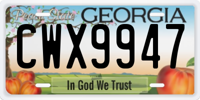GA license plate CWX9947