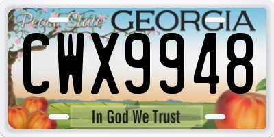 GA license plate CWX9948