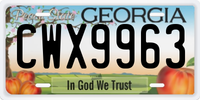 GA license plate CWX9963