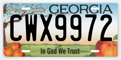 GA license plate CWX9972