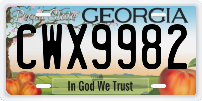 GA license plate CWX9982