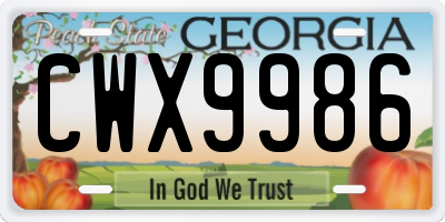 GA license plate CWX9986