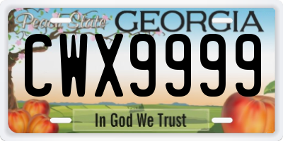 GA license plate CWX9999