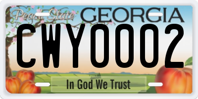 GA license plate CWY0002