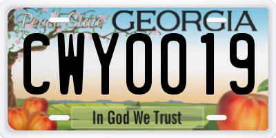 GA license plate CWY0019