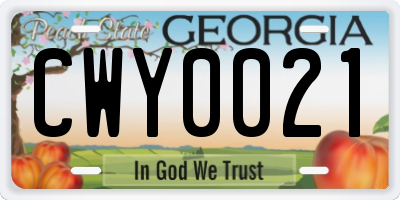 GA license plate CWY0021