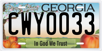 GA license plate CWY0033