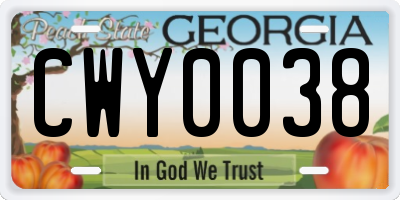 GA license plate CWY0038