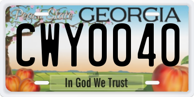GA license plate CWY0040