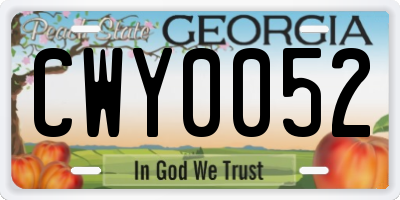 GA license plate CWY0052