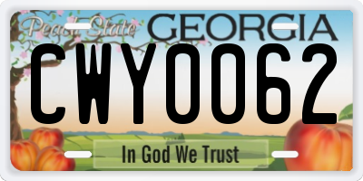 GA license plate CWY0062