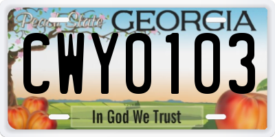 GA license plate CWY0103