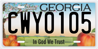GA license plate CWY0105