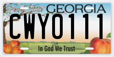 GA license plate CWY0111