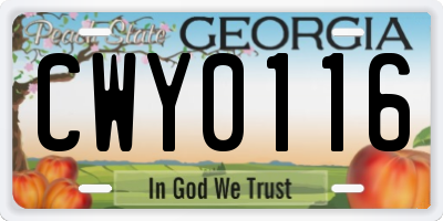 GA license plate CWY0116