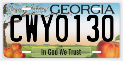 GA license plate CWY0130