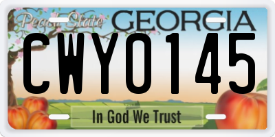 GA license plate CWY0145
