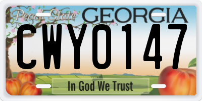 GA license plate CWY0147