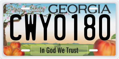 GA license plate CWY0180