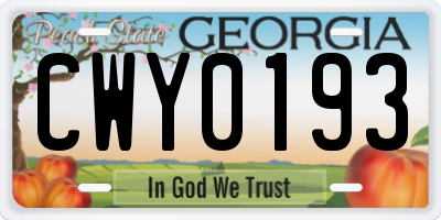 GA license plate CWY0193