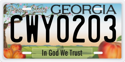 GA license plate CWY0203