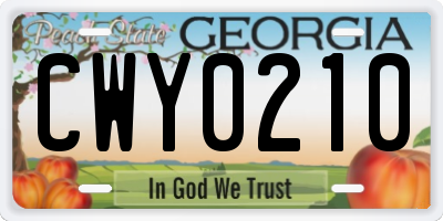 GA license plate CWY0210