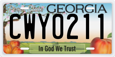 GA license plate CWY0211