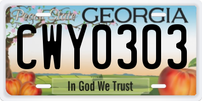 GA license plate CWY0303