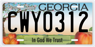 GA license plate CWY0312