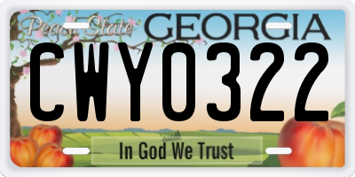 GA license plate CWY0322