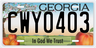GA license plate CWY0403